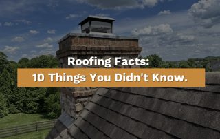 Roofline and brick chimney under a blue sky with the article title “Roofing Facts: 10 Things You Didn't Know” overlaid on the image, representing a featured blog post by Five Points Roofing.