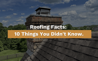 Roofline and brick chimney under a blue sky with the article title “Roofing Facts: 10 Things You Didn't Know” overlaid on the image, representing a featured blog post by Five Points Roofing.