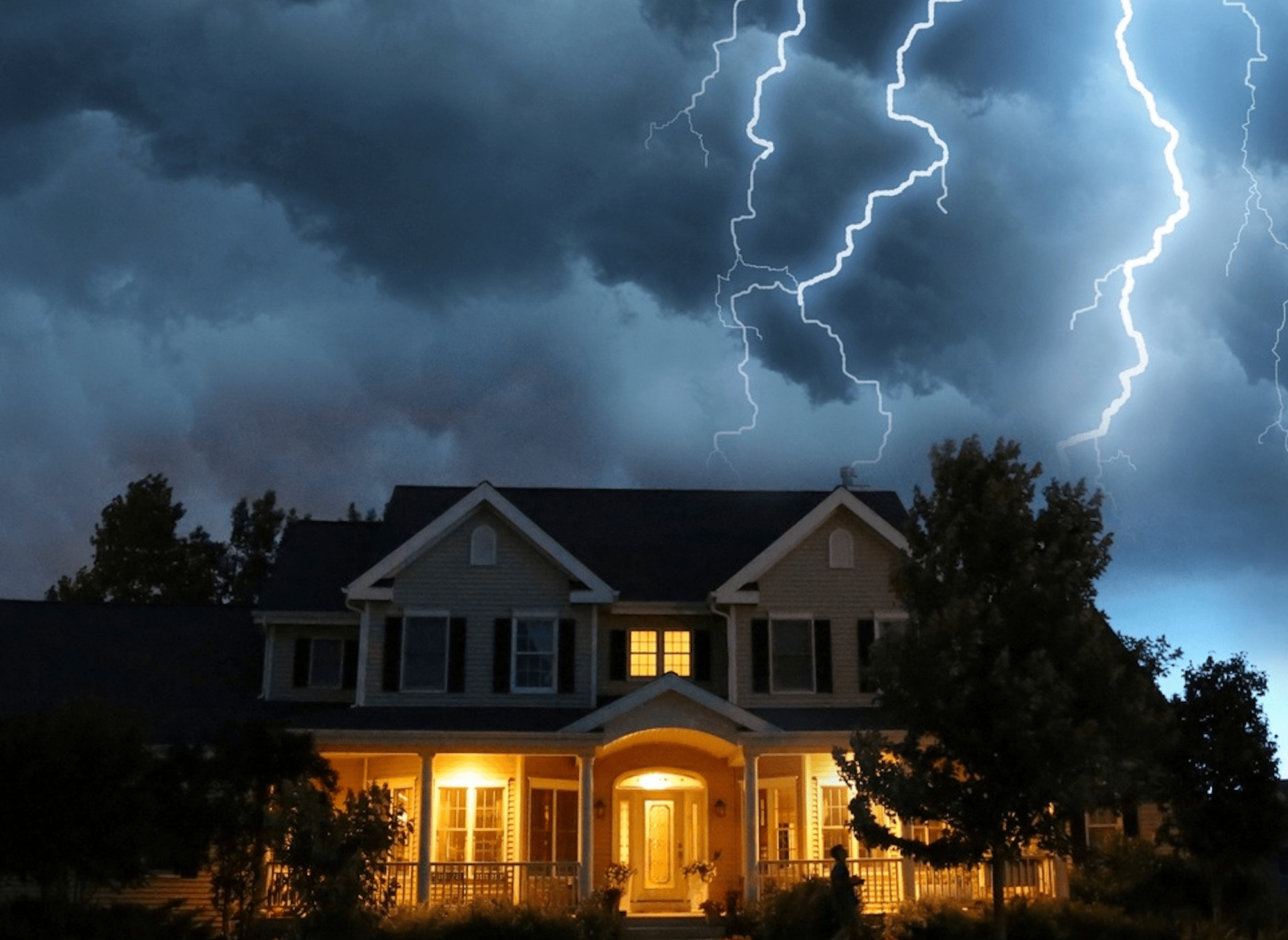 Thunderstorm above Middle Tennessee home at night