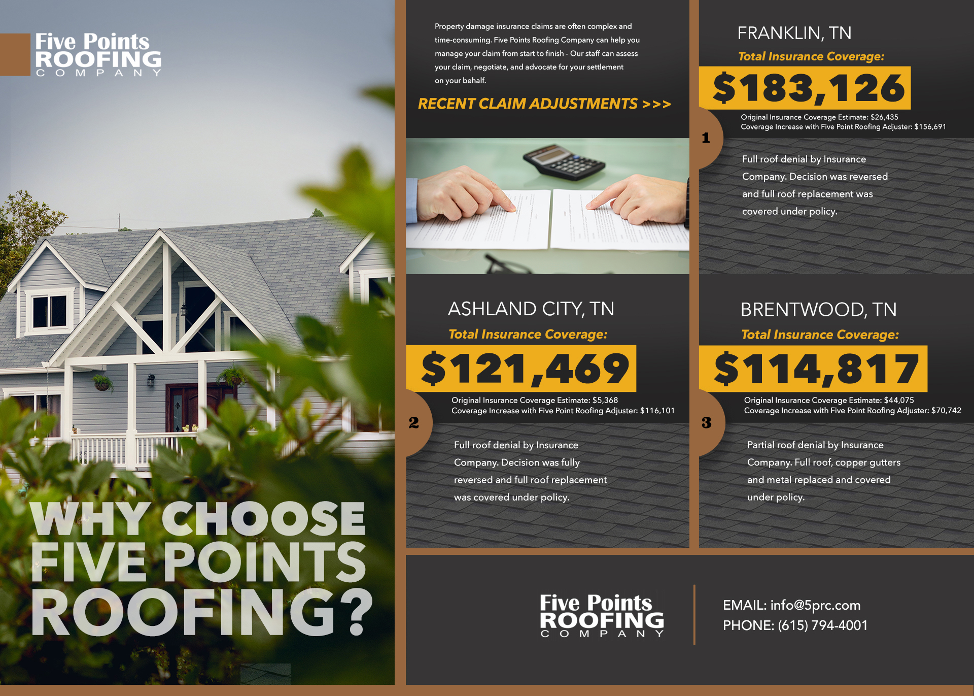 Insurance Claim Adjustments from Five Points Roofing in Middle Tennessee