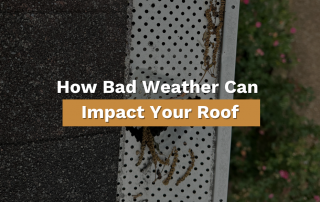 damaged gutters and roof from Middle Tennessee Hail storm with text