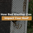 damaged gutters and roof from Middle Tennessee Hail storm with text