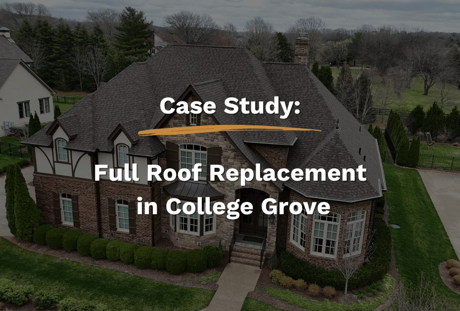 Elegant brick home in College Grove, TN, with a newly installed asphalt shingle roof completed by Five Points Roofing after hail damage restoration.