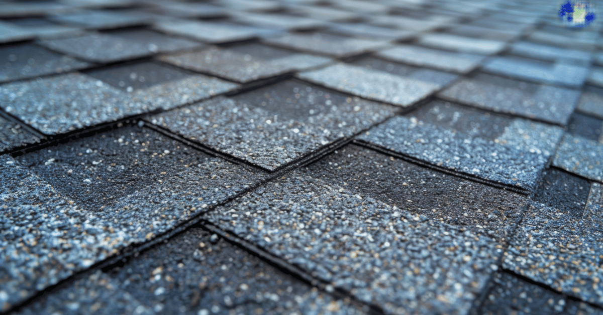Close-up of textured asphalt shingles highlighting their durability and quality.