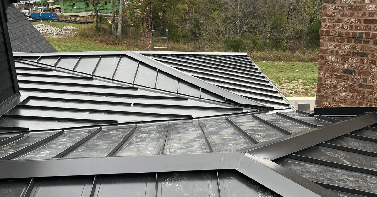 A detailed view of a standing seam metal roof.