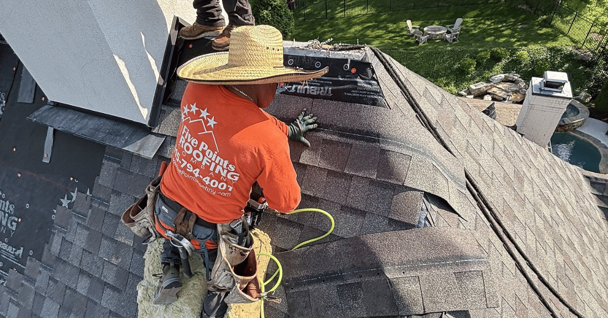 Five Points Roofing contractor installing high-quality shingles with proper underlayment, demonstrating professional roofing service in Middle TN.