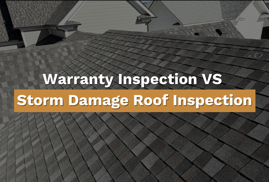 Warranty Inspection VS Storm Damage Inspection A roof with inspection marks of found storm damage