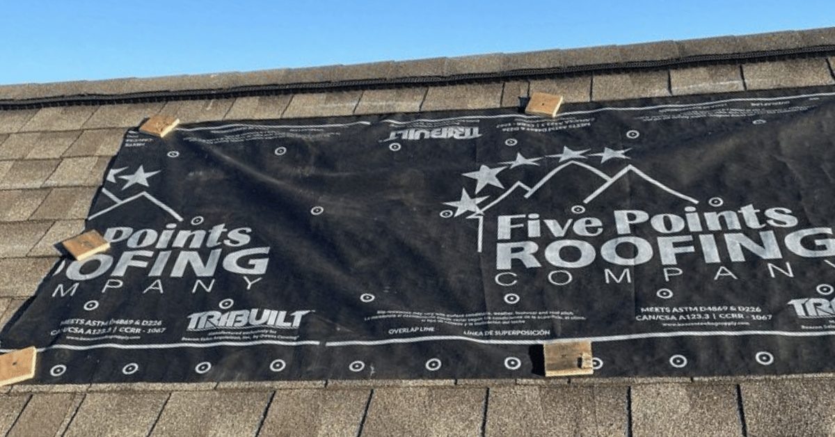 Five Points Roofing Company-branded underlayment installed during roof replacement on Brentwood home.