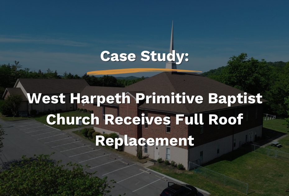 ariel view of church with new shingles against a blue sky in Franklin TN
