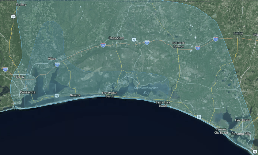 Hurricane Isaias causes roof damage in Northwest Florida aerial view of Florida panhandle in Northwest Florida map